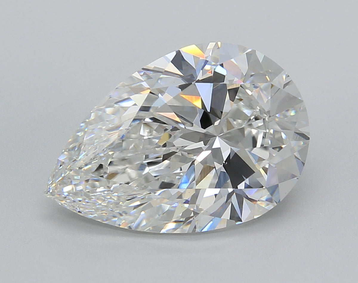 5.00 Carat Pear Shaped, Excellent Cut, F Color, VVS2 Clarity, IGI Certified Lab Grown Diamond