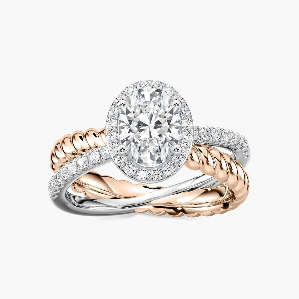 Athena Oval Lab Grown Diamond Rope Crossover Halo Engagement Ring