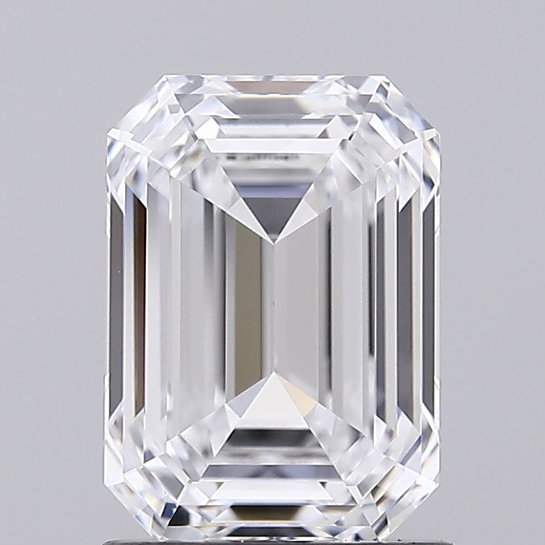 1.55 Carat Emerald Shaped, Ideal Cut, D Color, VVS2 Clarity, IGI Certified Lab Grown Diamond