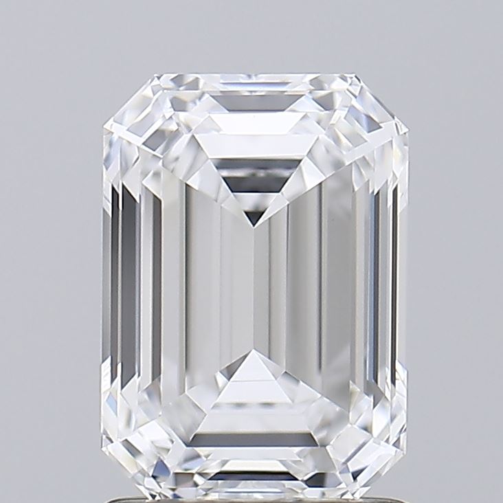 1.55 Carat Emerald Shaped, Ideal Cut, D Color, VVS2 Clarity, IGI Certified Lab Grown Diamond