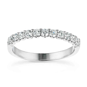 Ethical diamond accented wedding band with 11 round cut lab grown diamonds set in recycled 14k white gold