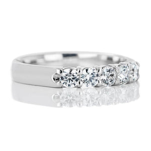 5 stone lab grown diamond anniversary band in recycled 14k white gold