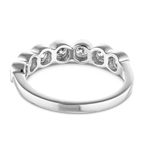 Beautiful 7 stone bezel ring with lab created diamonds in 14k white gold shown from back