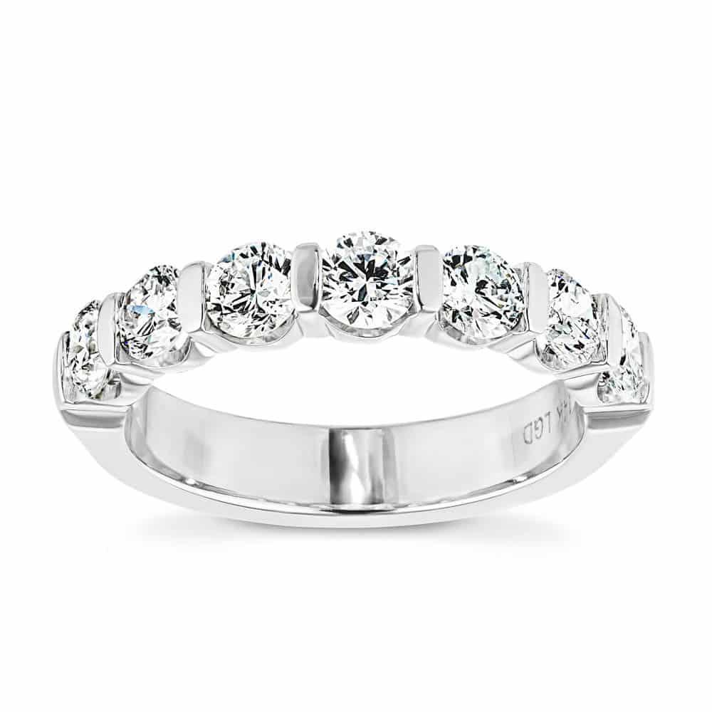 Shown in 14k White Gold|7 stone wedding ring with bar set lab grown diamonds in 14k white gold