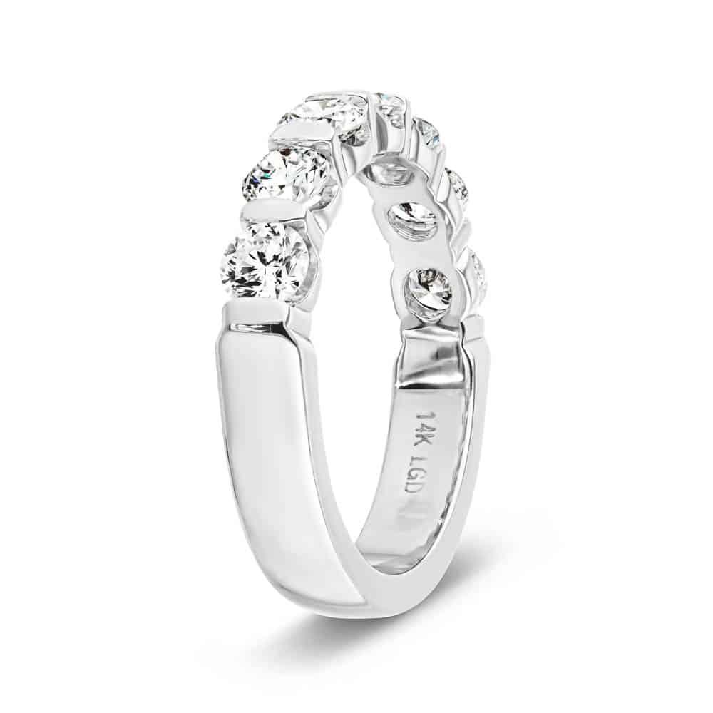Shown in 14k White Gold|7 stone wedding ring with bar set lab grown diamonds in 14k white gold