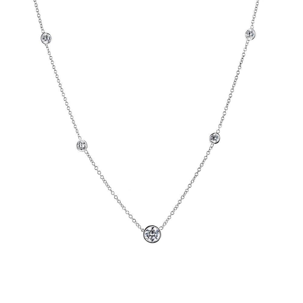 Accented Bezel Necklace set w/ Lab-Grown Diamonds in 14K white gold 