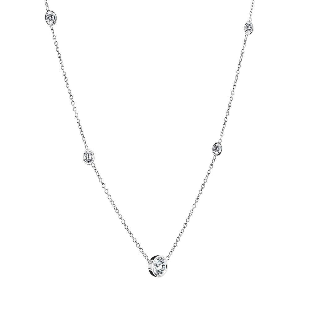 Accented Bezel Necklace set w/ Lab-Grown Diamonds in 14K white gold 