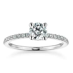 Adelaide diamond accented hidden halo engagement ring with 1ct round cut lab grown diamond in 14k white gold