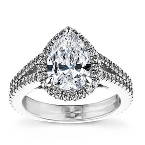Split Shank Diamond Accented Halo Engagement Ring with 2ct Pear Cut Lab Grown Diamond in 14k Recycled White Gold
