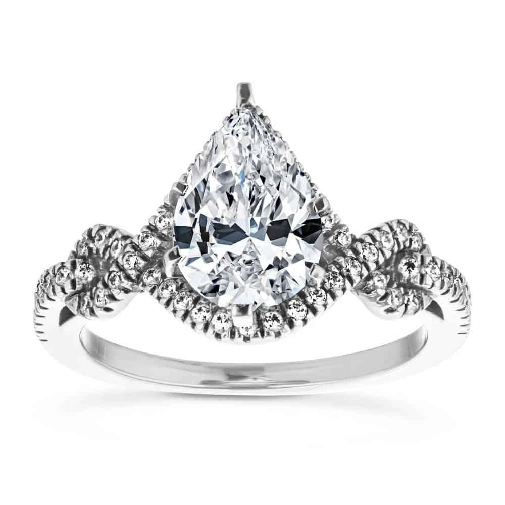 Alder Engagement Ring shown with a 2.0ct pear cut in recycled 14K white gold 