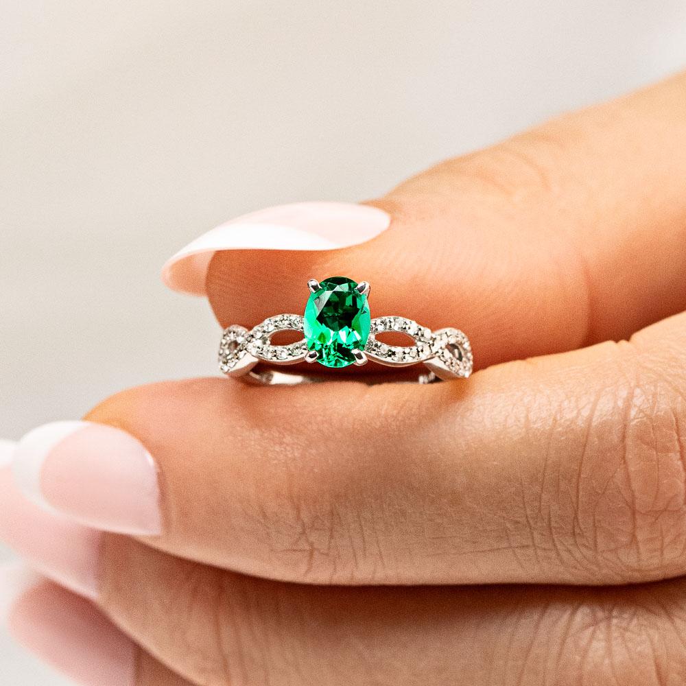 Antique Emerald Diamond Platinum 18K White Gold Ring Set Engagement - Ruby  Lane