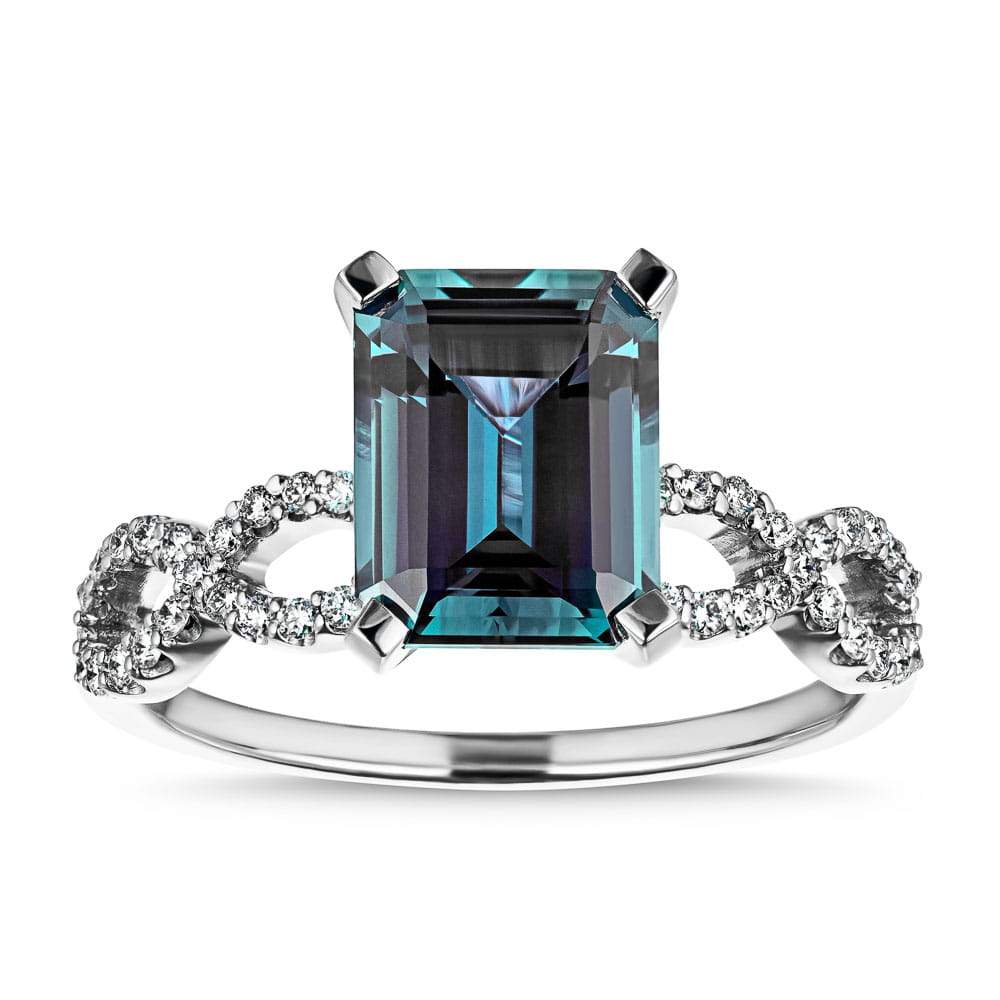 Shown with 3ct Emerald Cut Lab Grown Alexandrite in 14k White Gold