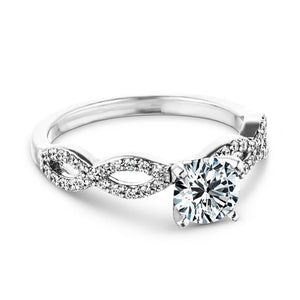 Elegant diamond accented engagement ring with 1ct round cut lab grown diamond in 14k white gold