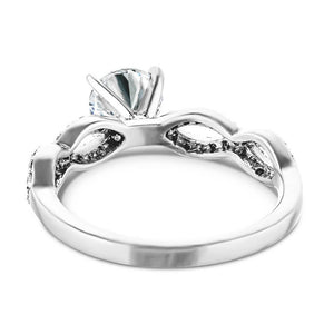 Diamond accented engagement ring with 1ct round cut lab grown diamond in 14k white gold shown from back