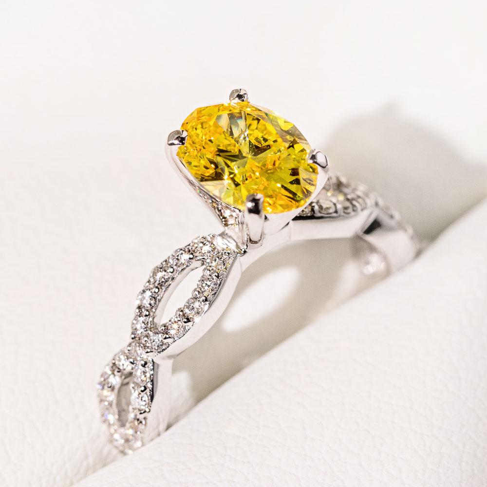 Shown with 2ct Oval Cut Fancy Color Yellow Lab Created Diamond in 14k White Gold