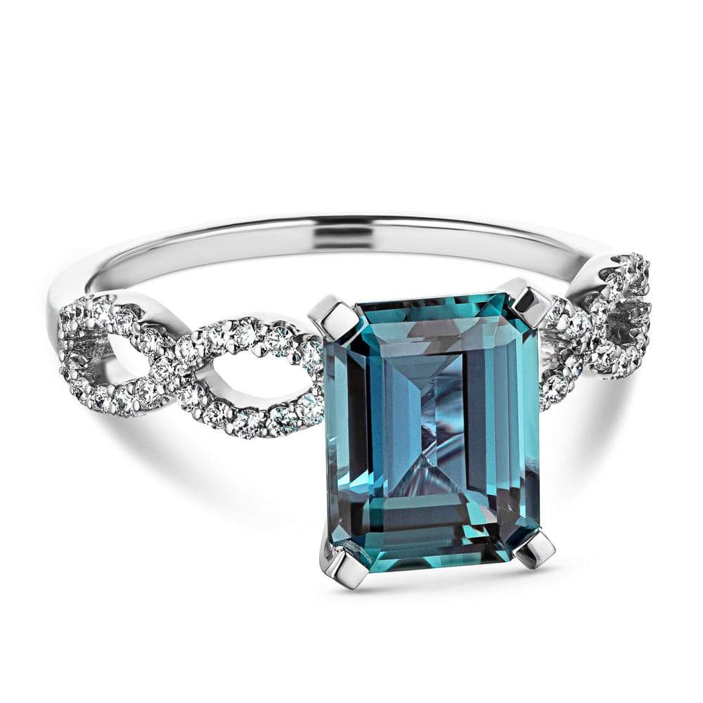 Shown with 3ct Emerald Cut Lab Grown Alexandrite in 14k White Gold