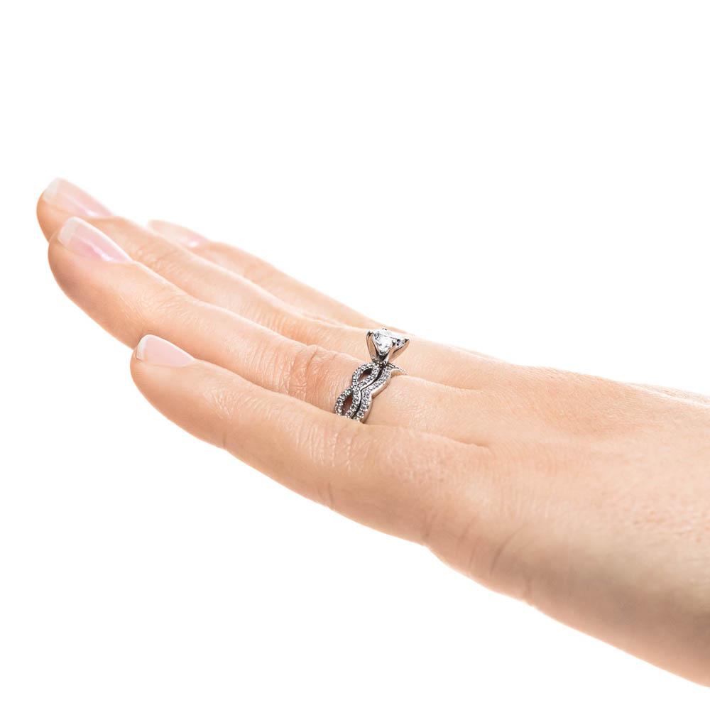 Allure Wedding Set shown with a 1.0ct Round cut Lab-Grown Diamond in recycled 14K white gold