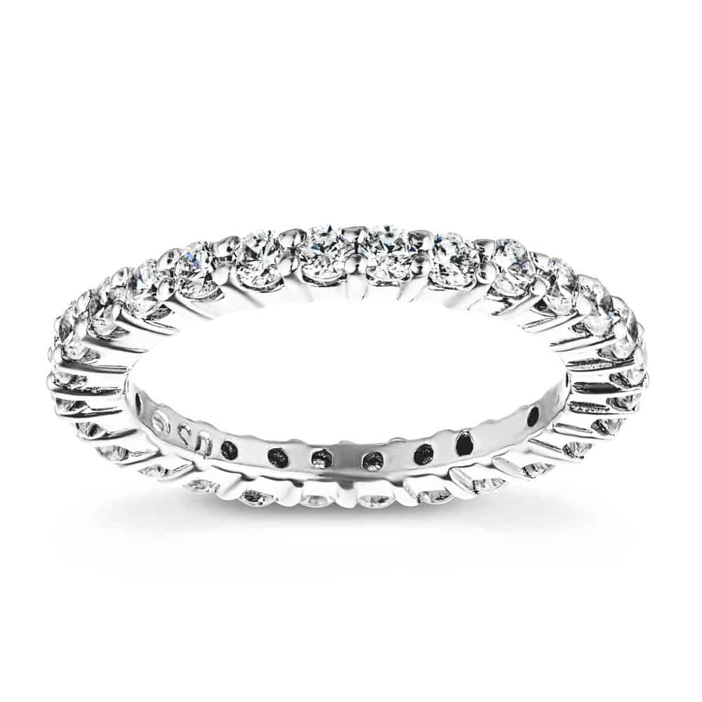 Shown in 14k White Gold|Arctic anniversary 1ctw diamond eternity band made with recycled diamonds and 14k white gold