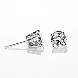 Pair of basket earrings shown with round cut 0.50ct each G/H color, SI Clarity Lab Grown Diamonds in 14K white gold. 