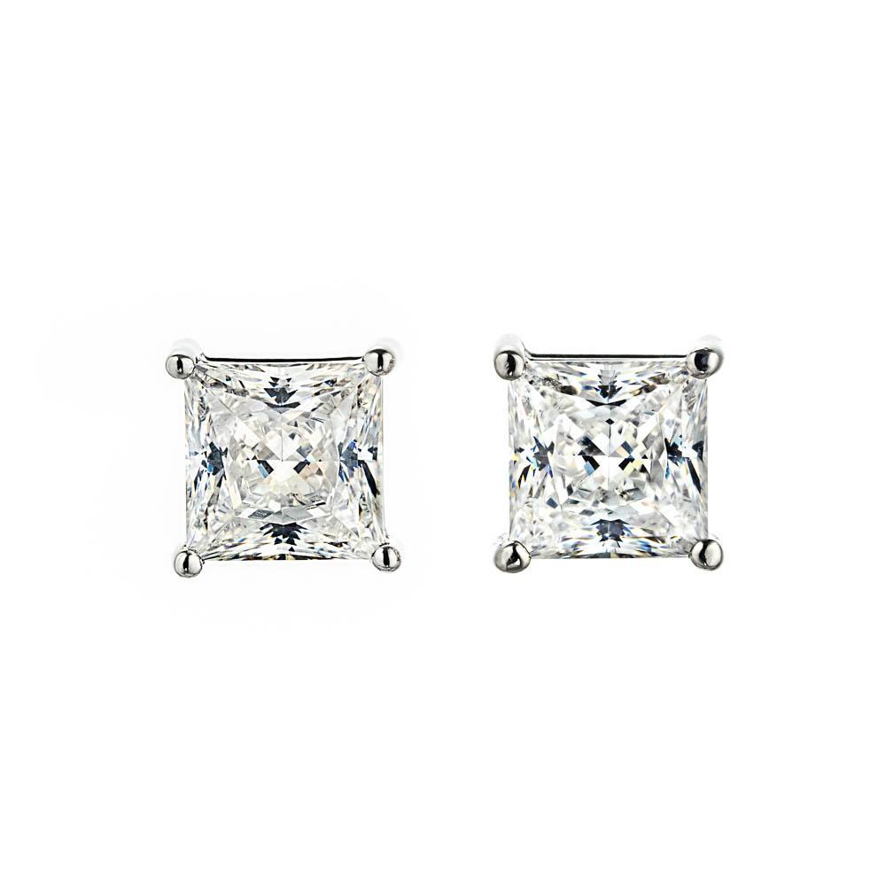 1.0ct Princess Cut Lab-Grown Diamond Basket Stud Earrings in 14K white gold 