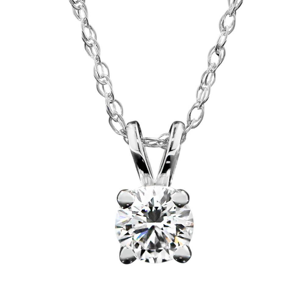 Basket Pendant set with a 0.41ct Round Cut Lab-Grown Diamond in 14K white gold | gold 4 prong basket pendant necklace