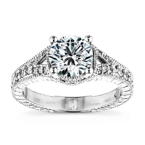 Antique and vintage style filigree engagement ring with 1ct round cut lab grown diamond set in recycled 14k white gold