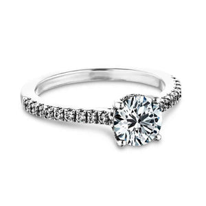 Hidden halo diamond accented engagement ring with 1ct round cut lab grown diamond in 14k white gold