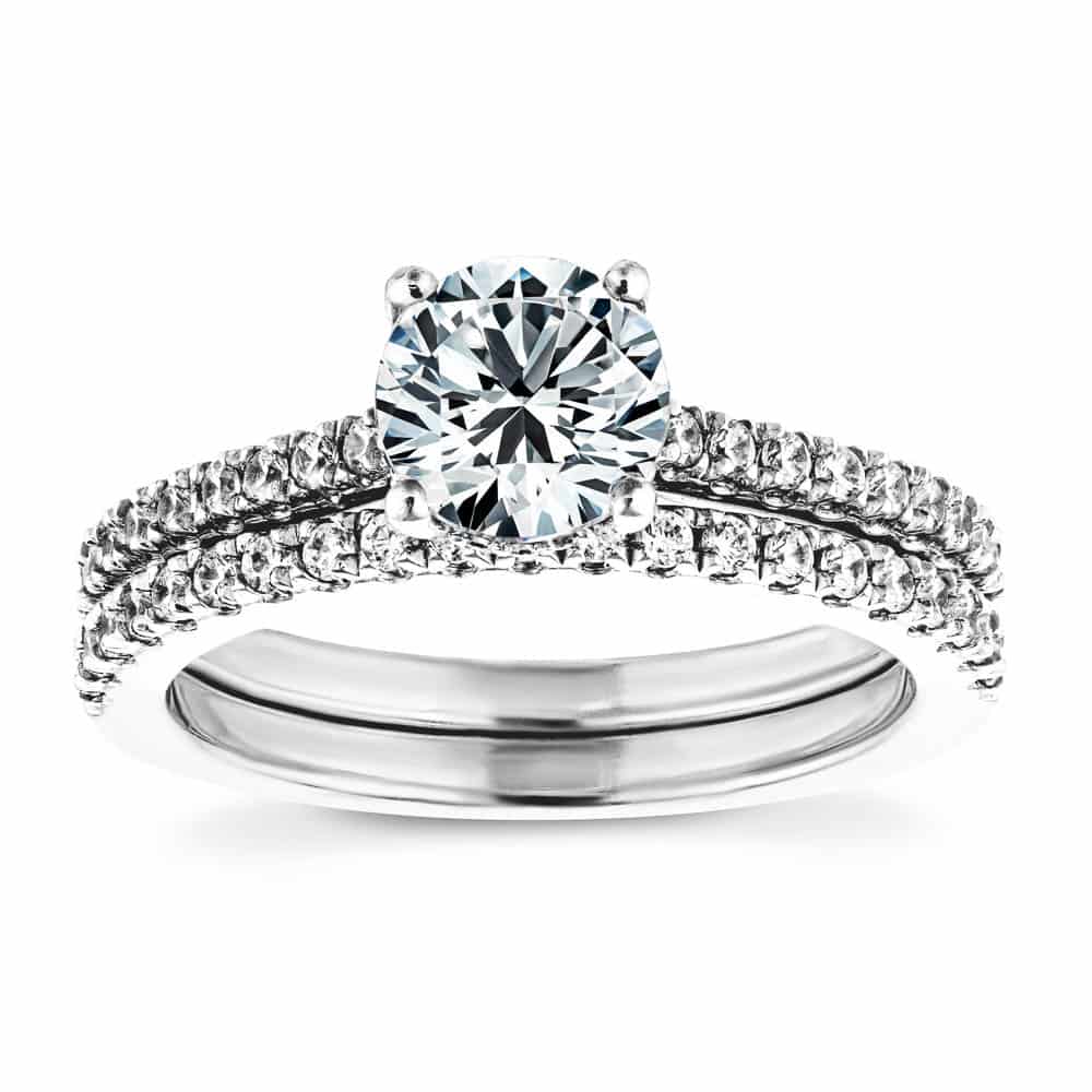 Wedding Set shown with a 1.0ct Lab-Grown Diamond with accenting diamonds on the band in recycled 14K white gold 