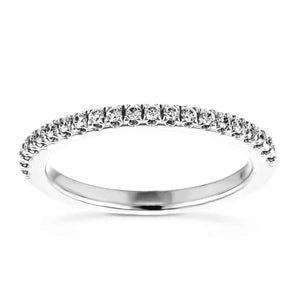  diamond accented wedding band with accenting diamonds on the band in recycled 14K white gold