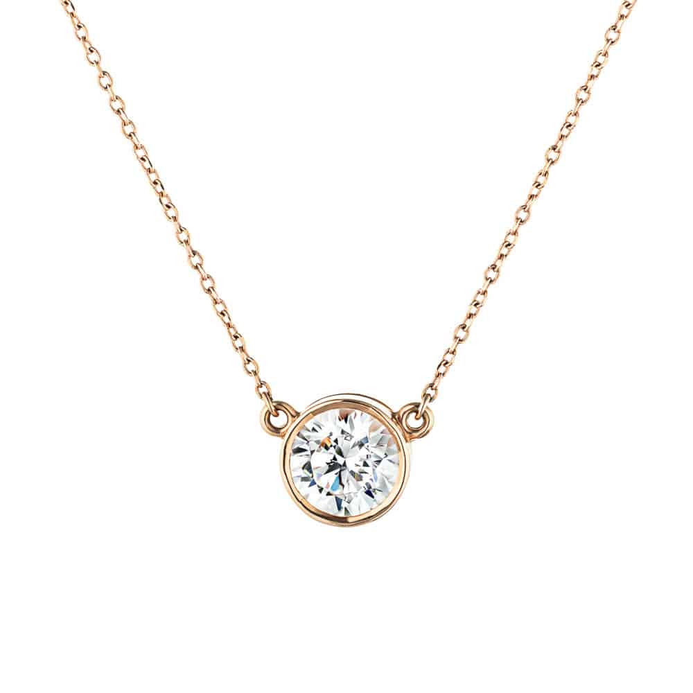 Halo Diamond Necklace Rose Gold Oval Moissanite Pendant Layering Chain 14K White Gold - Made to Order