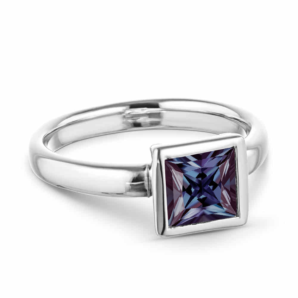 Shown with a 1.5ct princess cut Lab Grown Alexandrite in 14K White Gold 