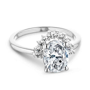 Vintage style half halo engagement ring with 1.5ct oval cut lab grown diamond in 14k white gold