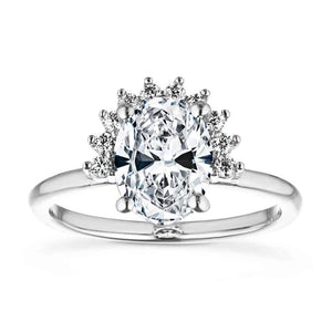 Elegant half halo engagement ring with 1.5ct oval cut lab grown diamond in 14k white gold