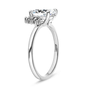 Vintage style half halo engagement ring with 1.5ct oval cut lab grown diamond in 14k white gold shown from side