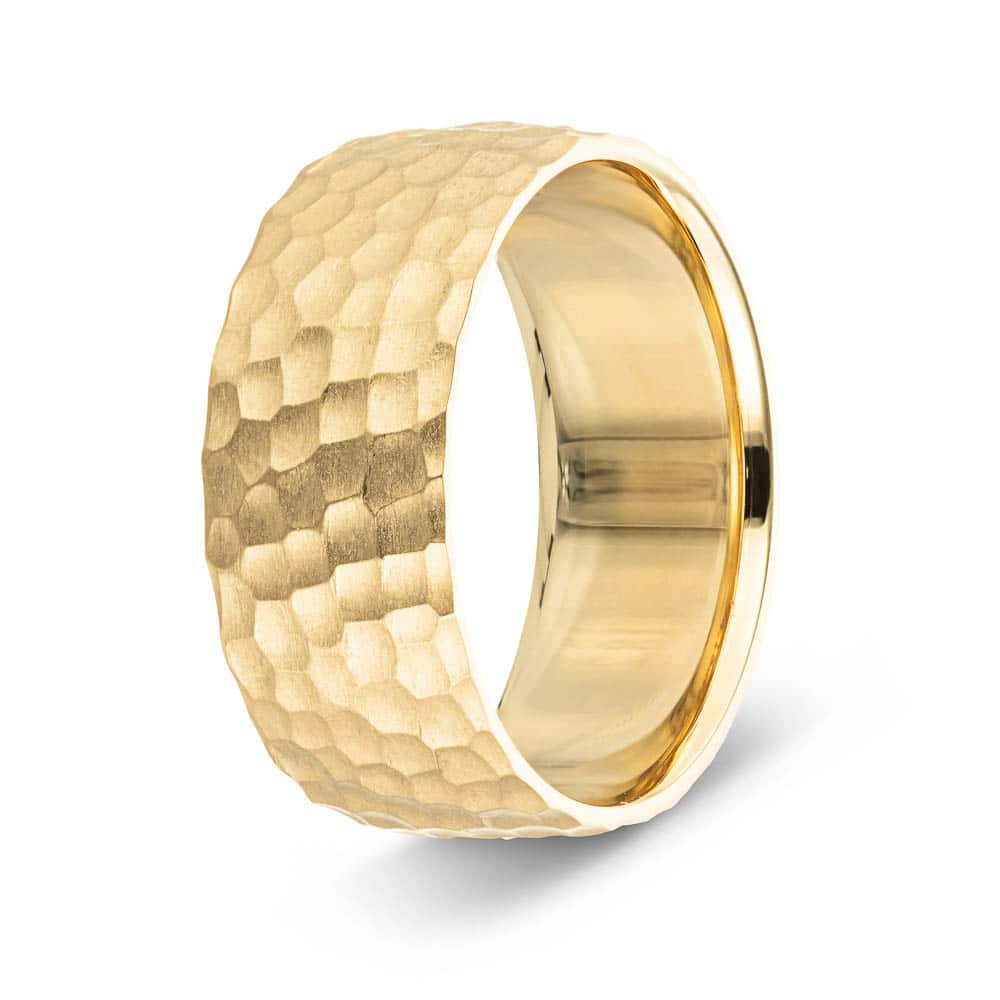 Shown here in a satin hammered finish in recycled 14K Yellow gold. 