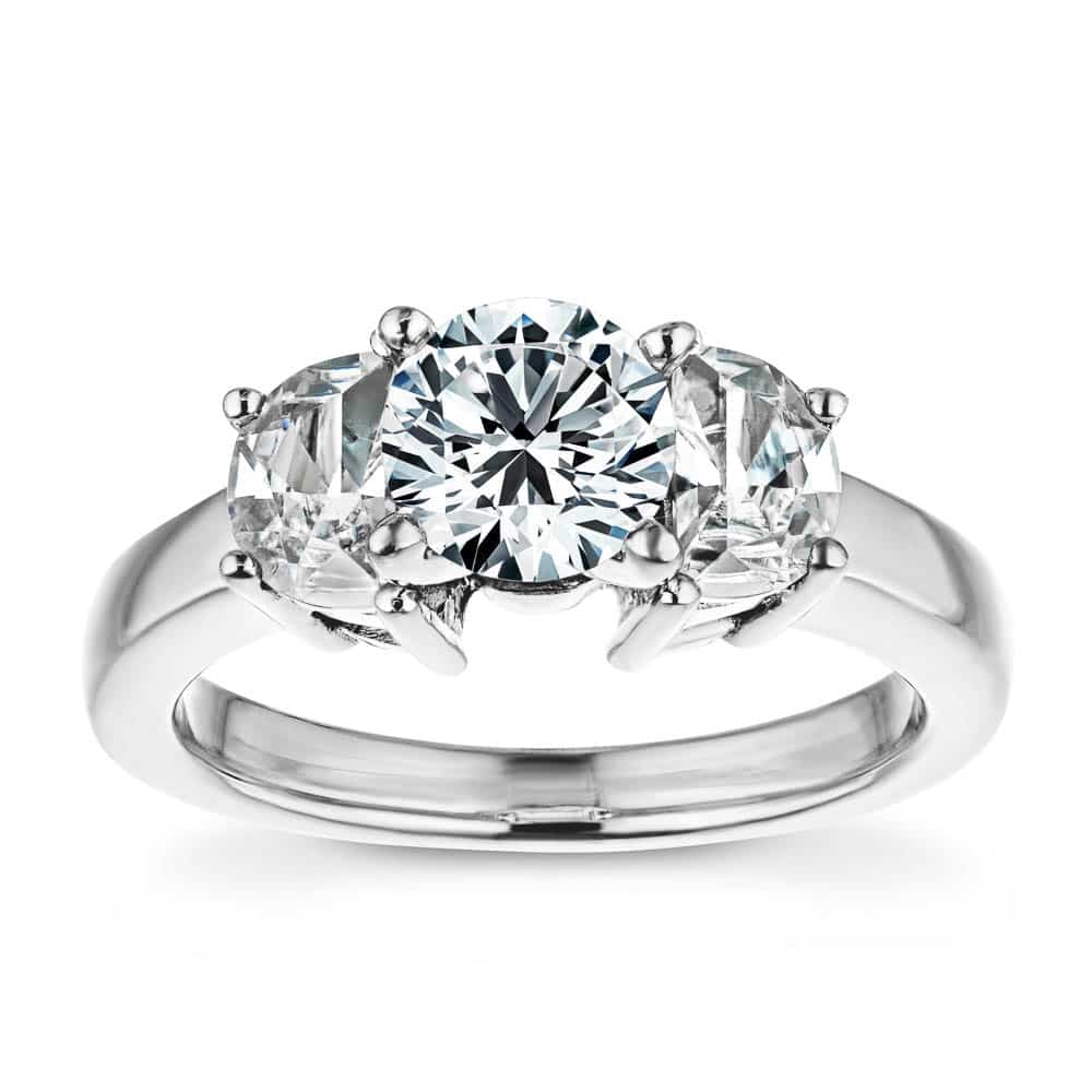Shown with 1ct Round Cut Lab Grown Diamonds in 14k White Gold