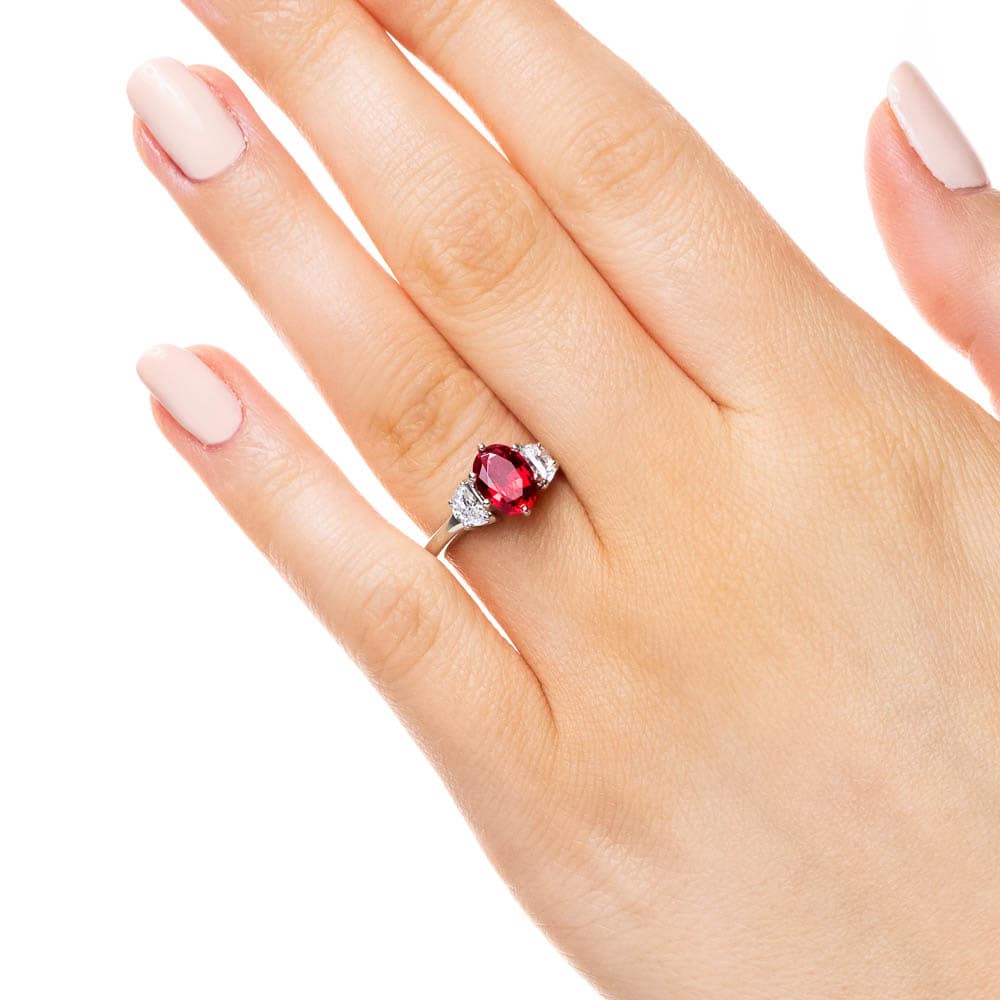 Shown with 1ct Oval Cut Lab Grown Ruby in 14k White Gold