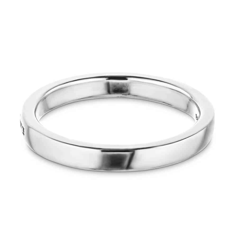 Channel Stackable Wedding Band with channel set recycled diamonds in recycled 14K white gold 