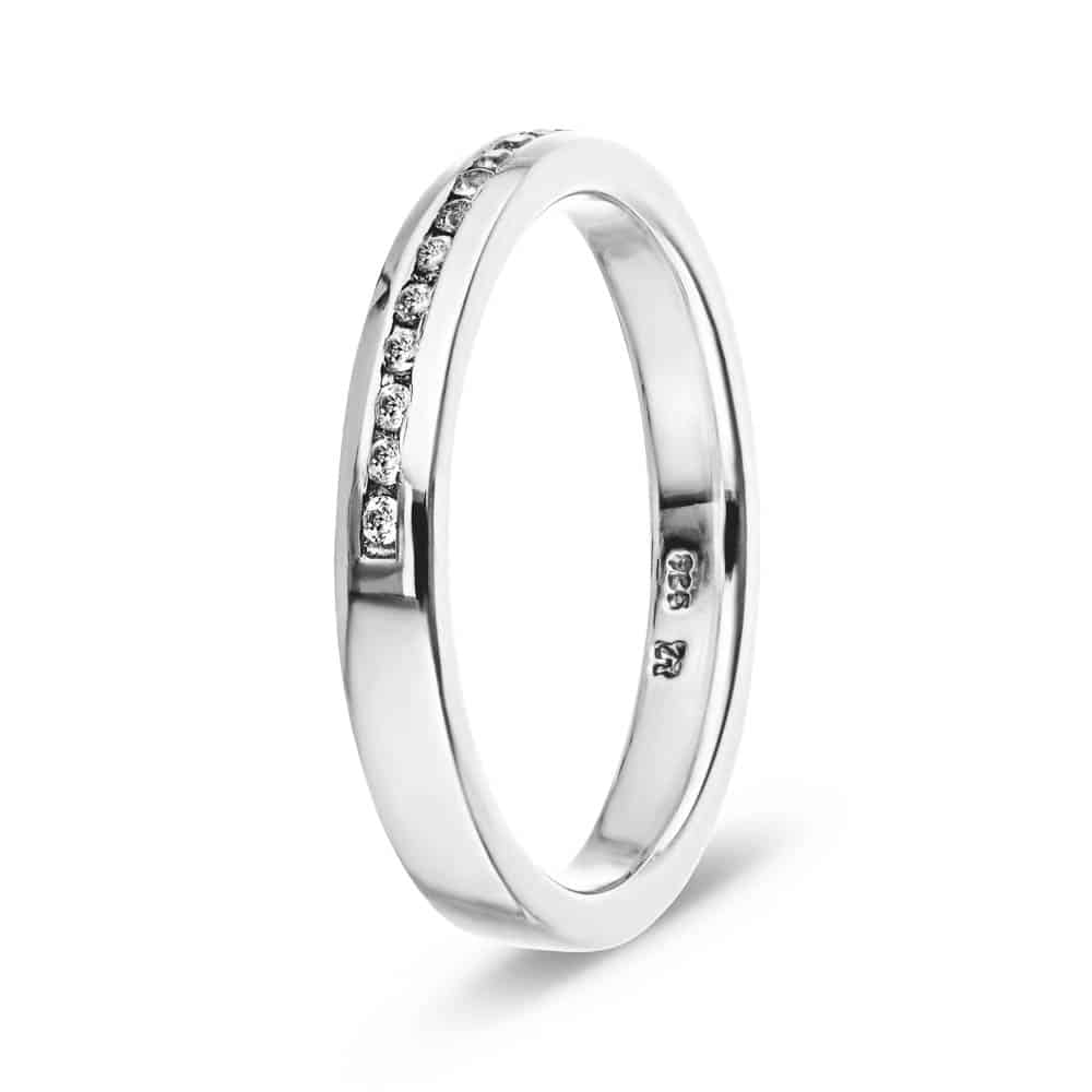 Channel Stackable Wedding Band with channel set recycled diamonds in recycled 14K white gold | Channel Stackable Wedding Band channel set recycled diamonds recycled 14K white gold