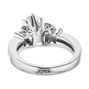 Butterfly engagement ring with diamond accented milgrain detail band holding 1ct round cut lab grown diamond in 14k white gold shown from back