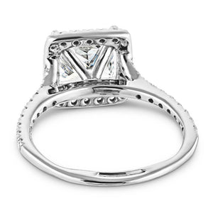 Antique style diamond accented halo engagement ring with 2ct princess cut lab grown diamond in 14k white gold