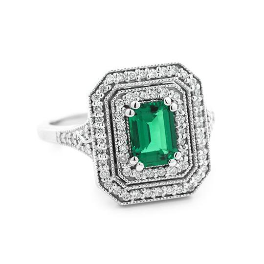 Shown with 1ct Emerald Cut Lab Created Emerald in 14k White Gold