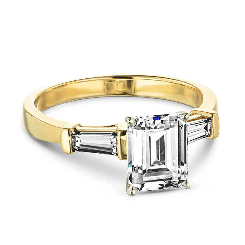 Shown with 1ct Emerald Cut Lab Grown Diamond in 14k Yellow Gold