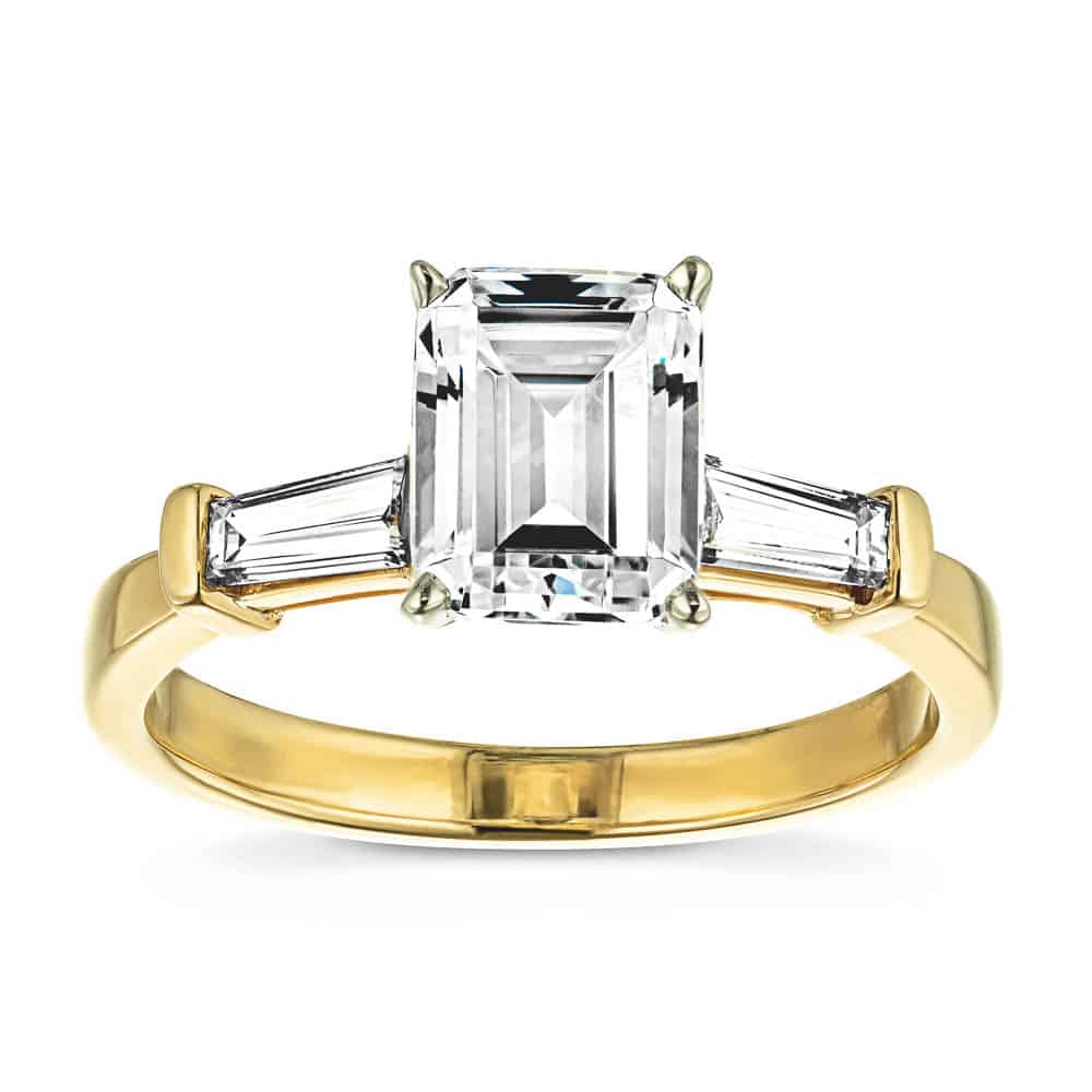 Shown with 1.5ct Emerald Cut Lab Grown Diamond in 14k Yellow Gold