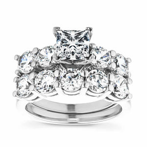  matching wedding set Shown with a 1.0ct Princess cut Lab-Grown Diamond center stone with 1.0ctw Diamond Hybrid side stones in recycled 14K white gold with matching wedding band