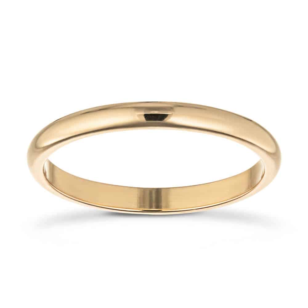 Shown with a 2mm width in recycled 14K yellow gold | classic wedding band with a 2mm width cast in recycled 14K yellow gold