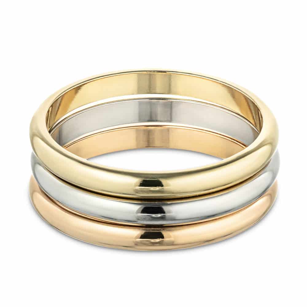 Wedding Band in 2mm recycled 14K yellow gold, 14K white gold, and 14K rose gold 