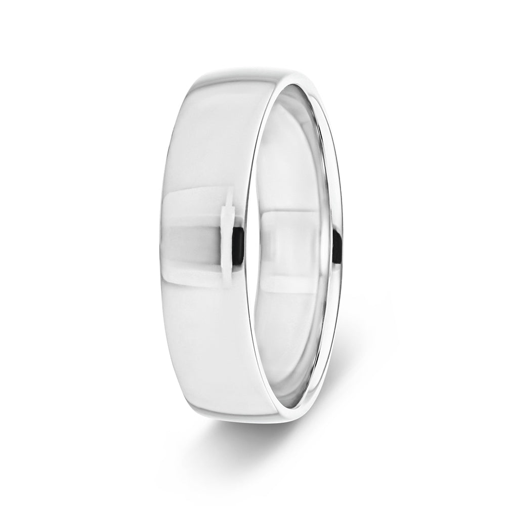 Band shown with 6mm width in recycled 14K white gold 