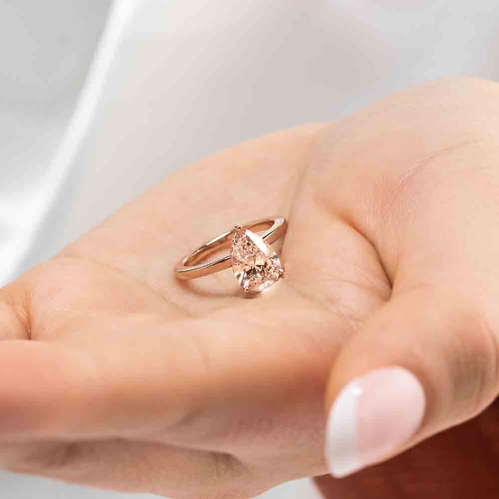 Shown with 1ct Pear Cut Lab Grown Diamond in 14k Rose Gold
