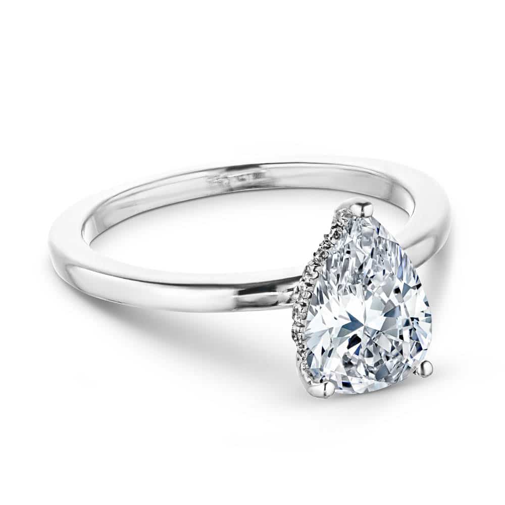 Shown with a 1.0ct Pear cut Lab-Grown Diamond with a hidden halo in recycled 14K white gold 